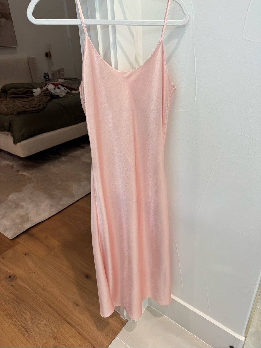 Satin Slip Midi Dress in Blush Pink
